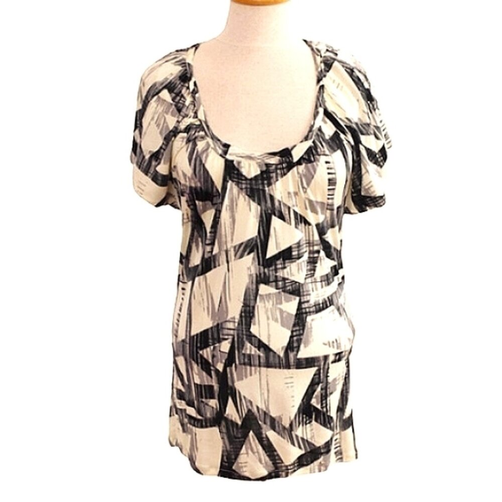 Armani Exchange Scoop Neck Stretchy Geometric Graphic Print Tee- Sz. Sm